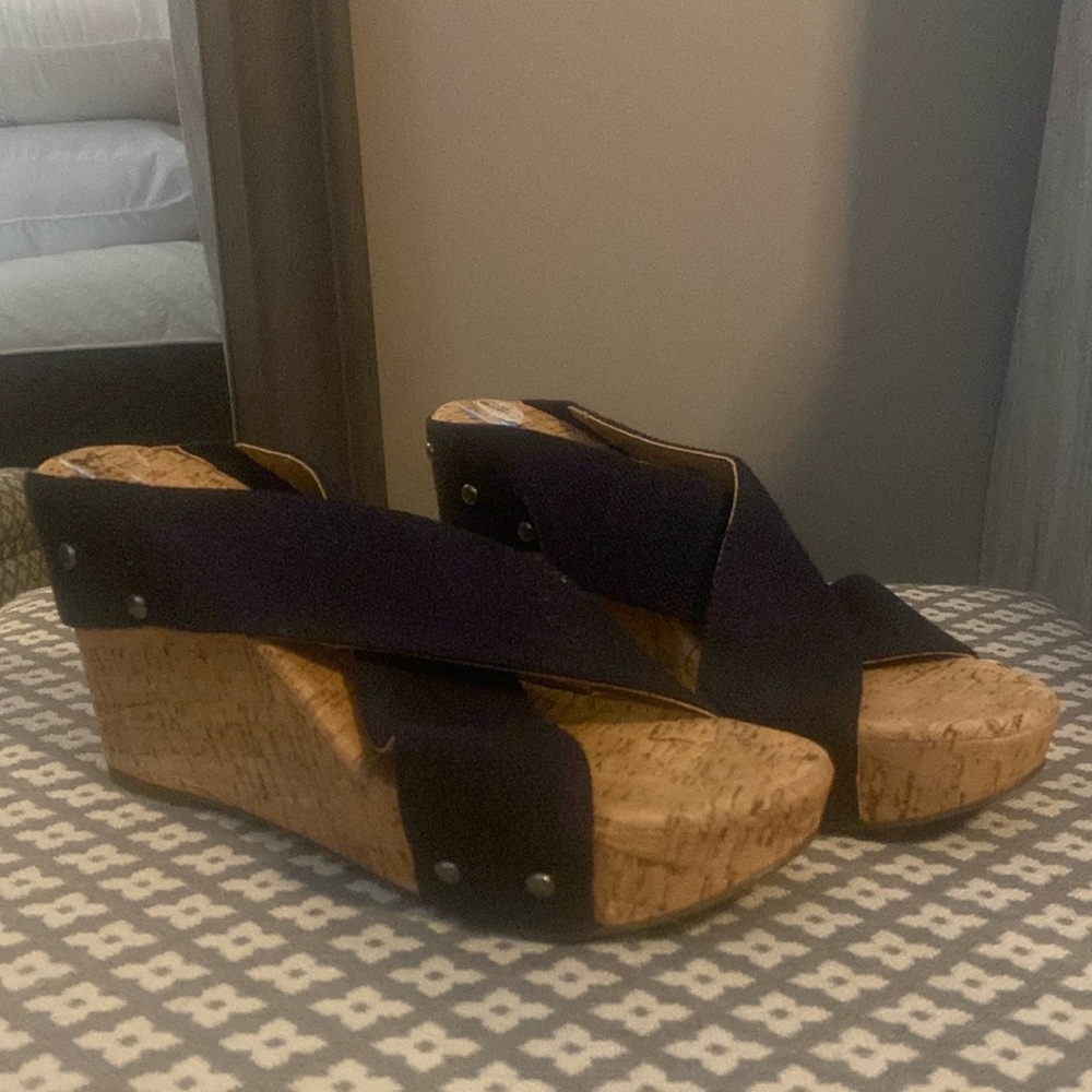 Lucky brand navy blue wedges! Size 6.5